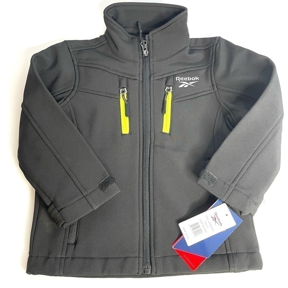 New Reebok Toddler Black Chest Zip Windbreaker Jacket US 2T